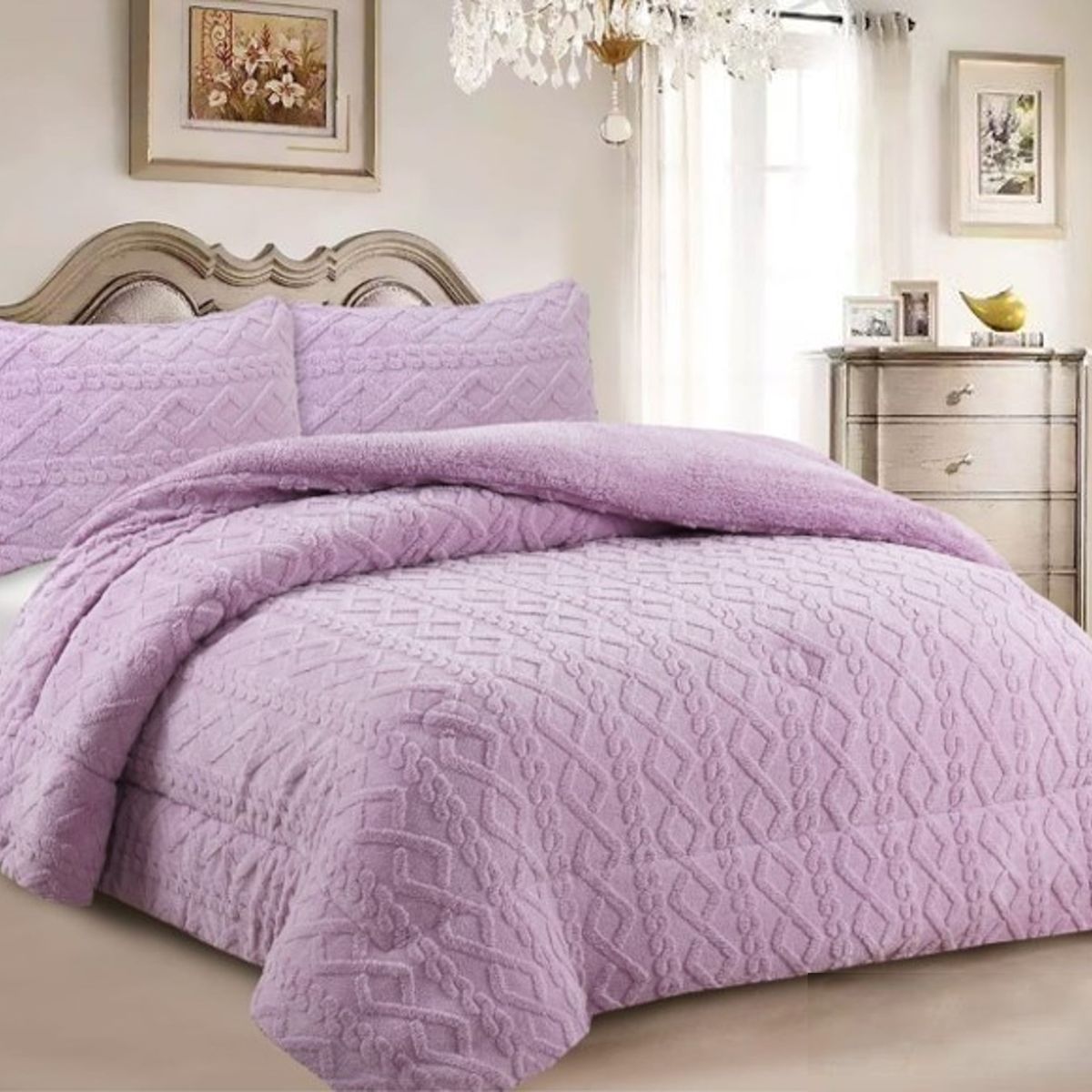 GENERICO - COBERTOR TRENSADO CON CHIPORRO LILA KING TF