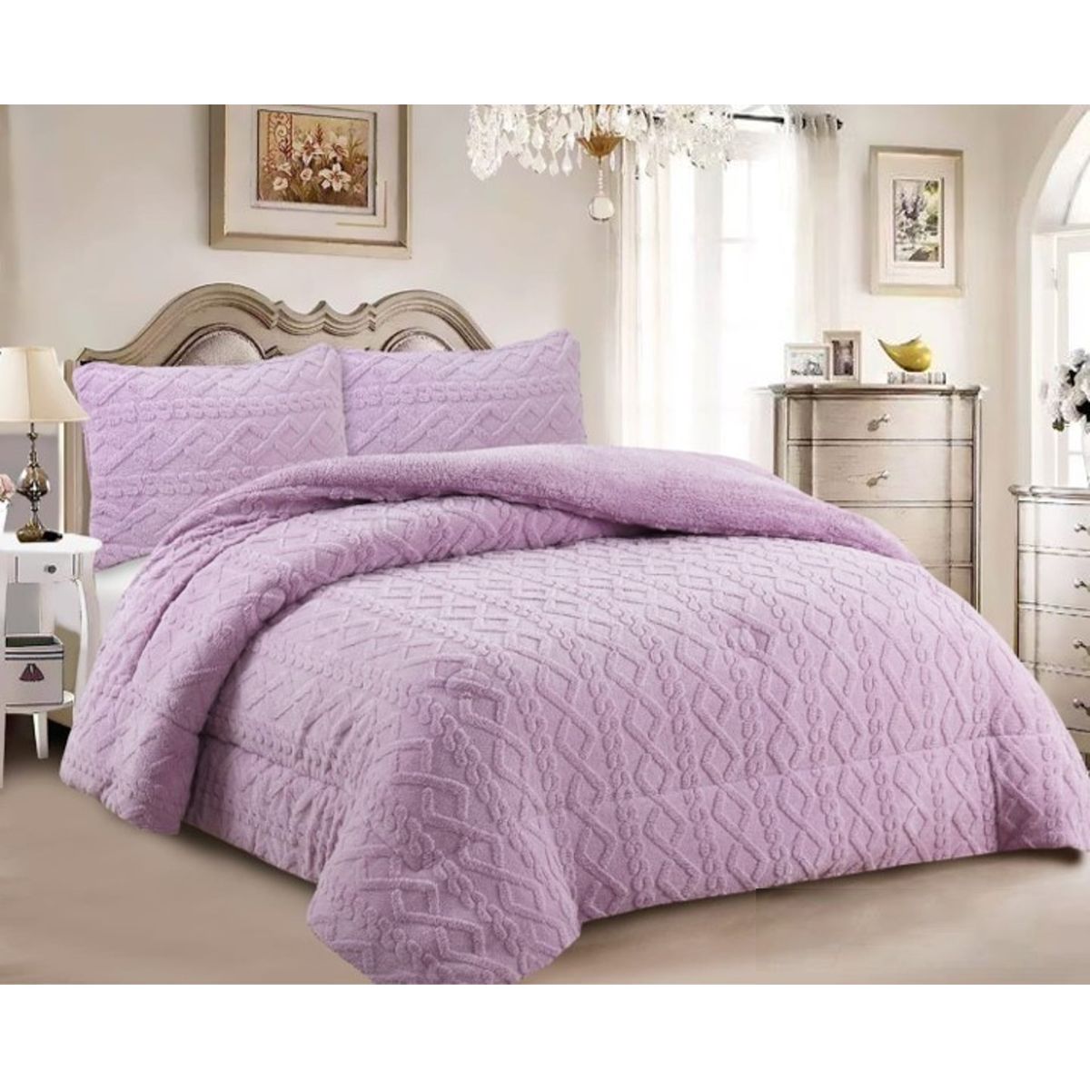 GENERICO - COBERTOR TRENSADO CON CHIPORRO LILA KING TF