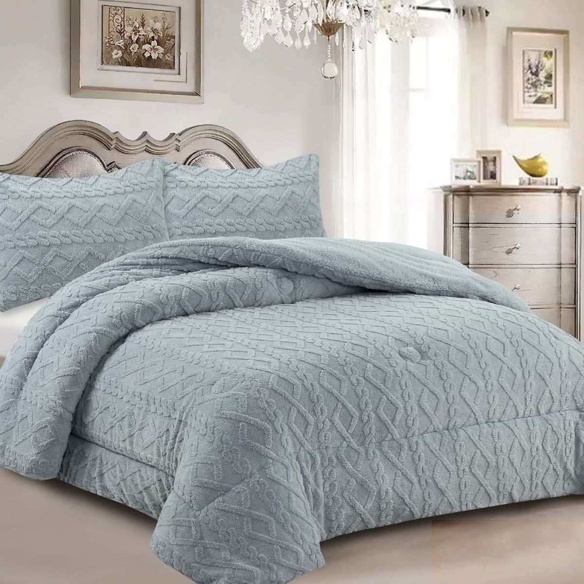 GENERICO - COBERTOR TRENSADO CON CHIPORRO GRIS CLARO KING TF