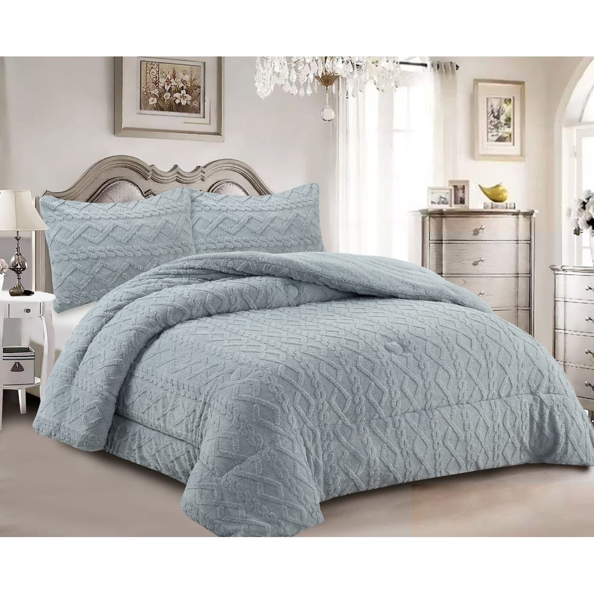 GENERICO - COBERTOR TRENSADO CON CHIPORRO GRIS CLARO KING TF