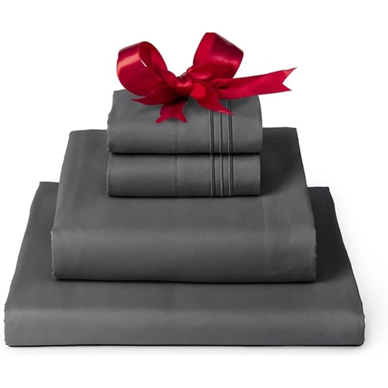AZ AURAZEUS - Juego De Sabanas 1.5 Plazas + Fundas De Almohada Gris Hilos Aura Zeus
