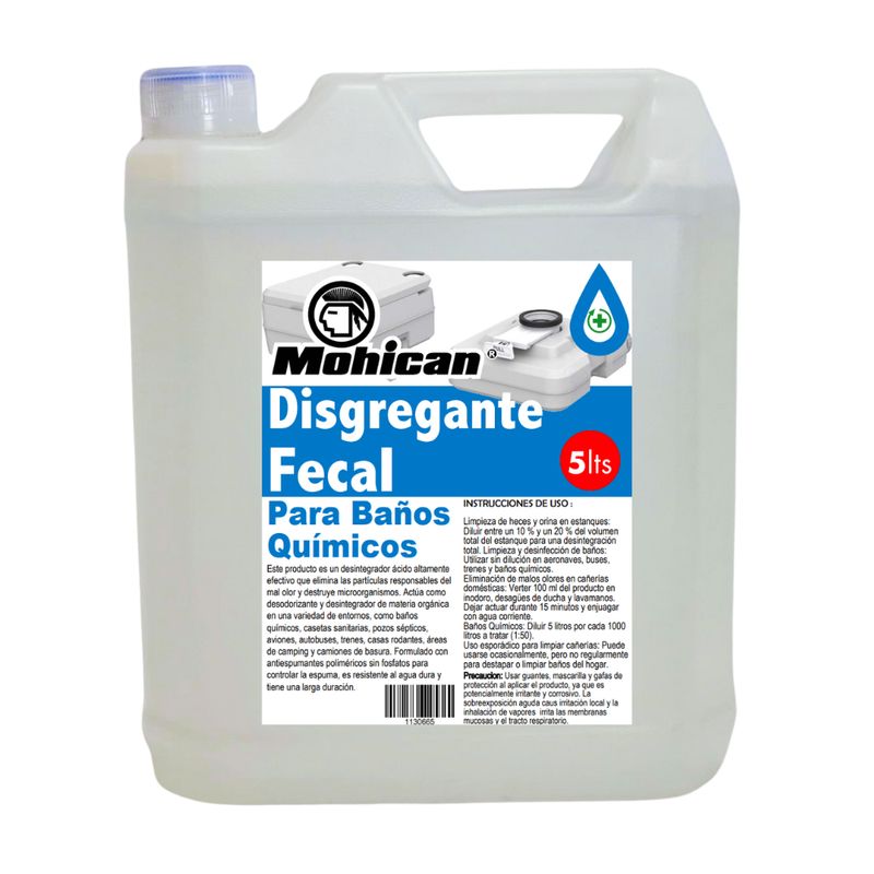 MOHICAN - DISGREGANTE FECAL PARA BAÑOS QUIMICOS 5 LTS MOHICAN