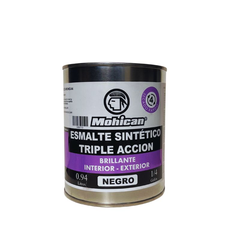 MOHICAN - ESMALTE SINTETICO BRILLANTE TRIPLE ACCIÓN MOHICAN 1/4G NEGRO