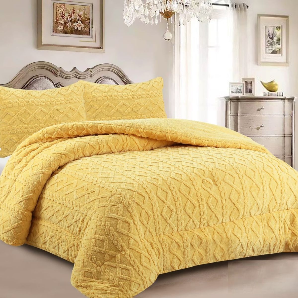 GENERICO - COBERTOR TRENSADO CON CHIPORRO MOSTAZA KING TF