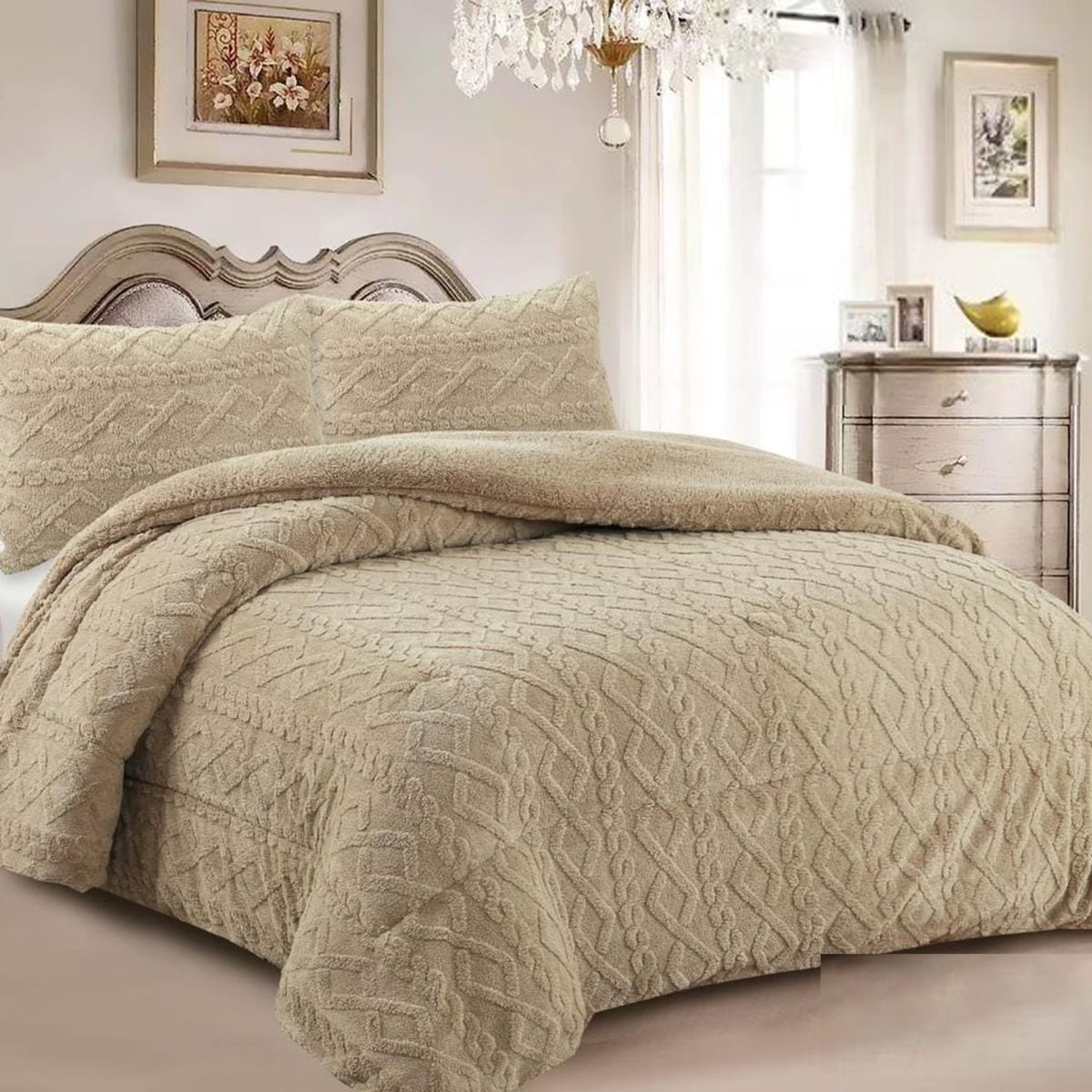GENERICO - COBERTOR TRENSADO CON CHIPORRO BEIGE KING TF