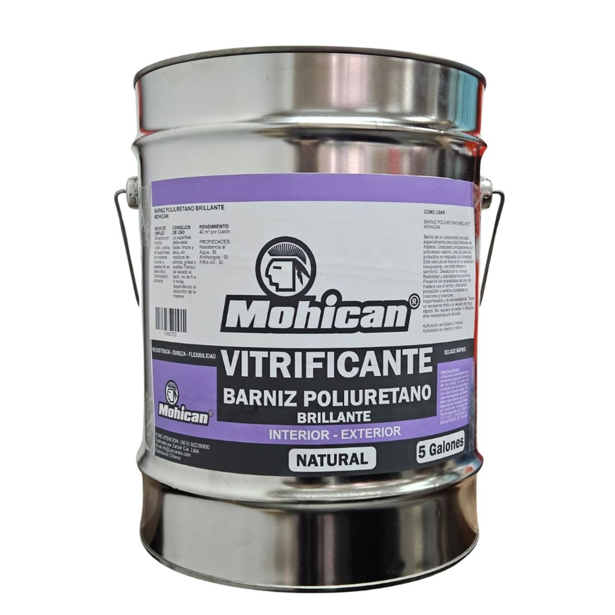 MOHICAN - VITRIFICANTE BARNIZ POLIURETANO BRILLANTE NATURAL TINE 5 GAL