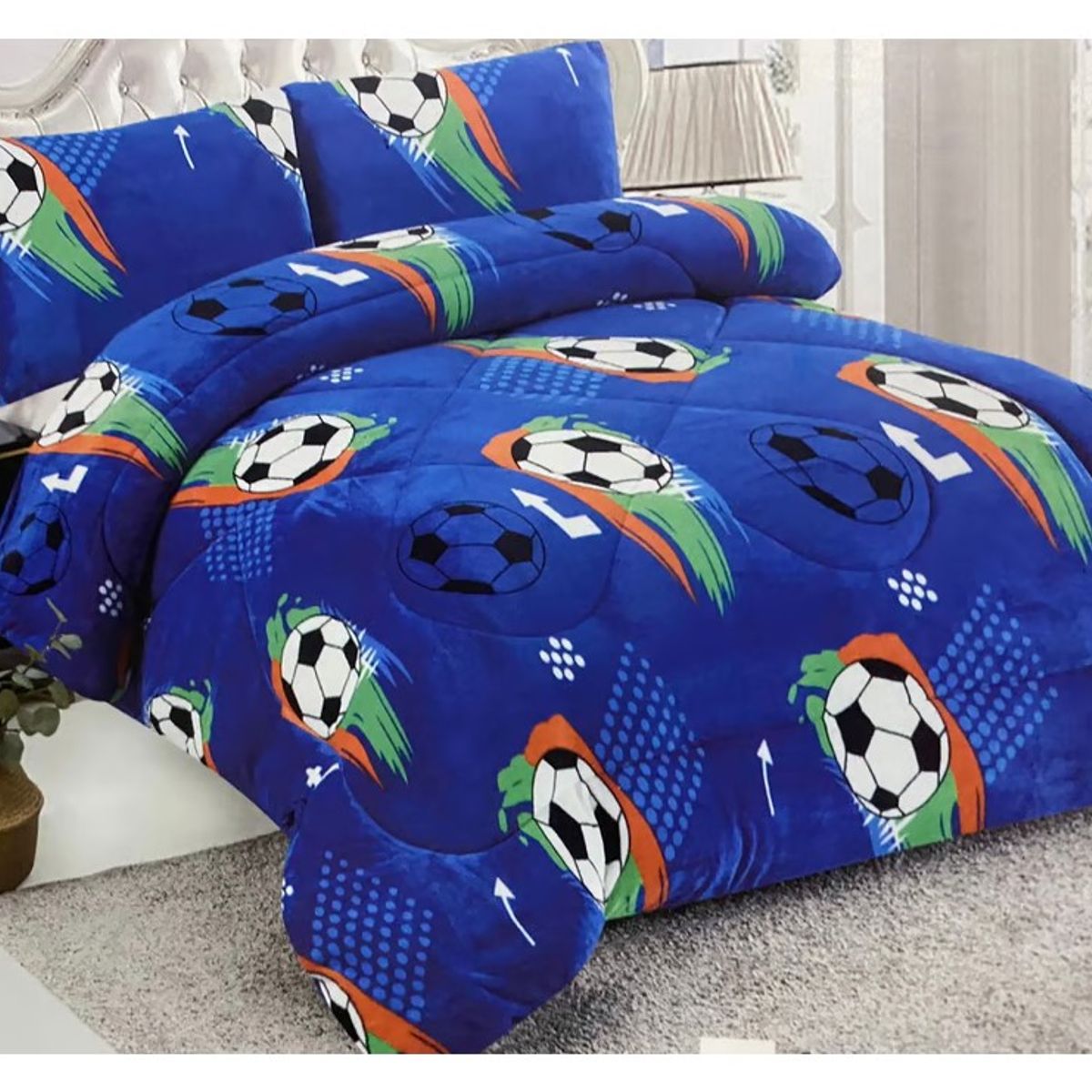 COMPRAPO - Cobertor Chiporro Infantil Modelo Fútbol Azul + 1 Funda 1,5 Plaza