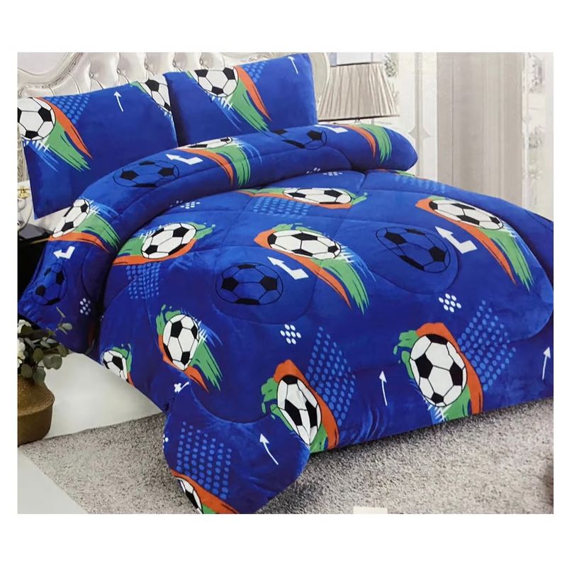 COMPRAPO - Cobertor Chiporro Infantil Modelo Fútbol Azul + 1 Funda 1,5 Plaza