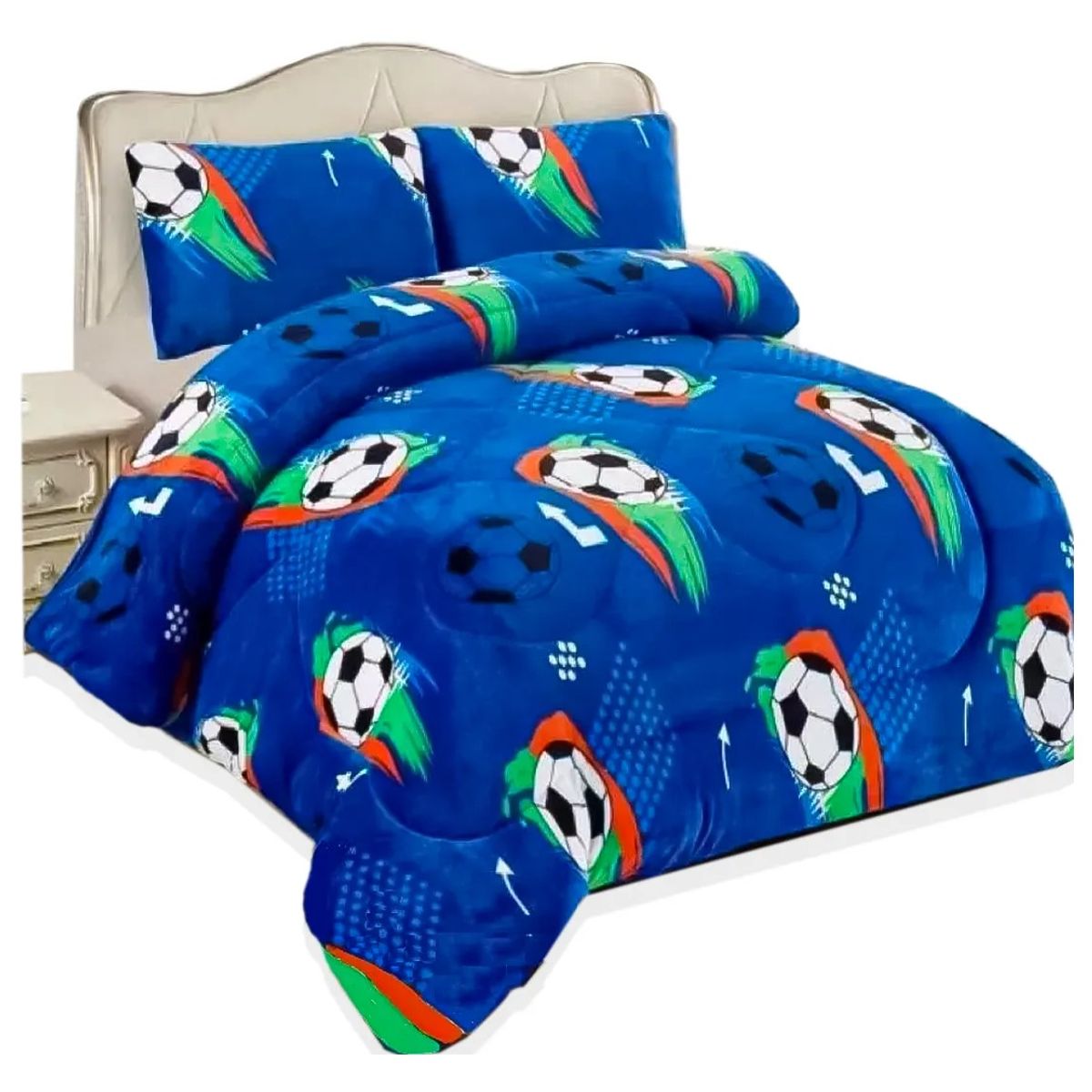 COMPRAPO - Cobertor Chiporro Infantil Modelo Fútbol Azul + 1 Funda 1,5 Plaza