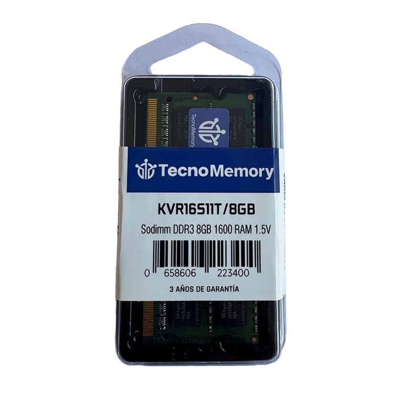GENERICO - Memoria ram TecnoMemory Sodimm DDR3 8GB 1600Mhz 15v KVR16S11T8GB