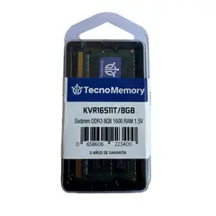 GENERICO - Memoria ram TecnoMemory Sodimm DDR3 8GB 1600Mhz 15v KVR16S11T8GB