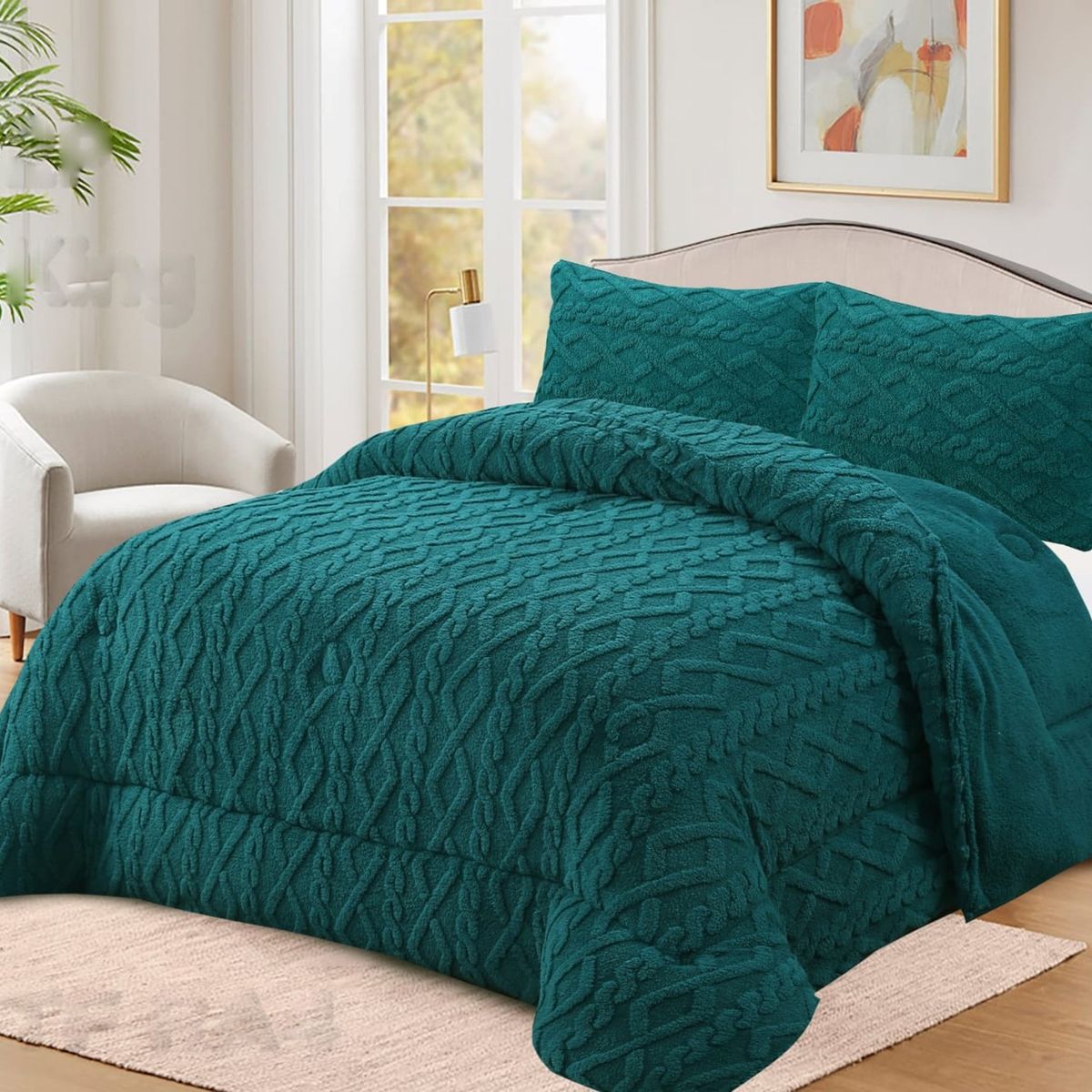 GENERICO - COBERTOR TRENSADO CON CHIPORRO TURQUESA KING TF