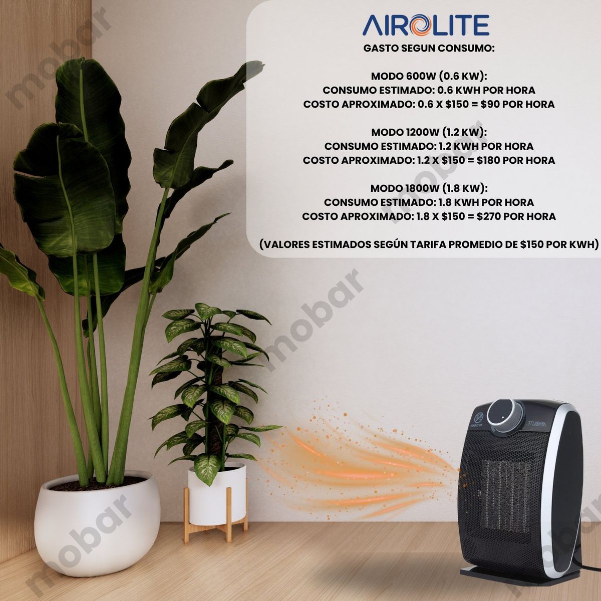 AIROLITE - Calefactor Electrico Termoventilador Airolite Curve Black