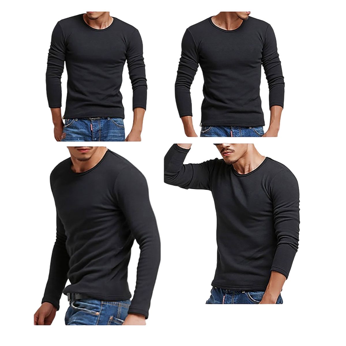 GARSIL - x3 Camiseta Polera Manga Larga De Hombre De Algodón Con Polar Interior