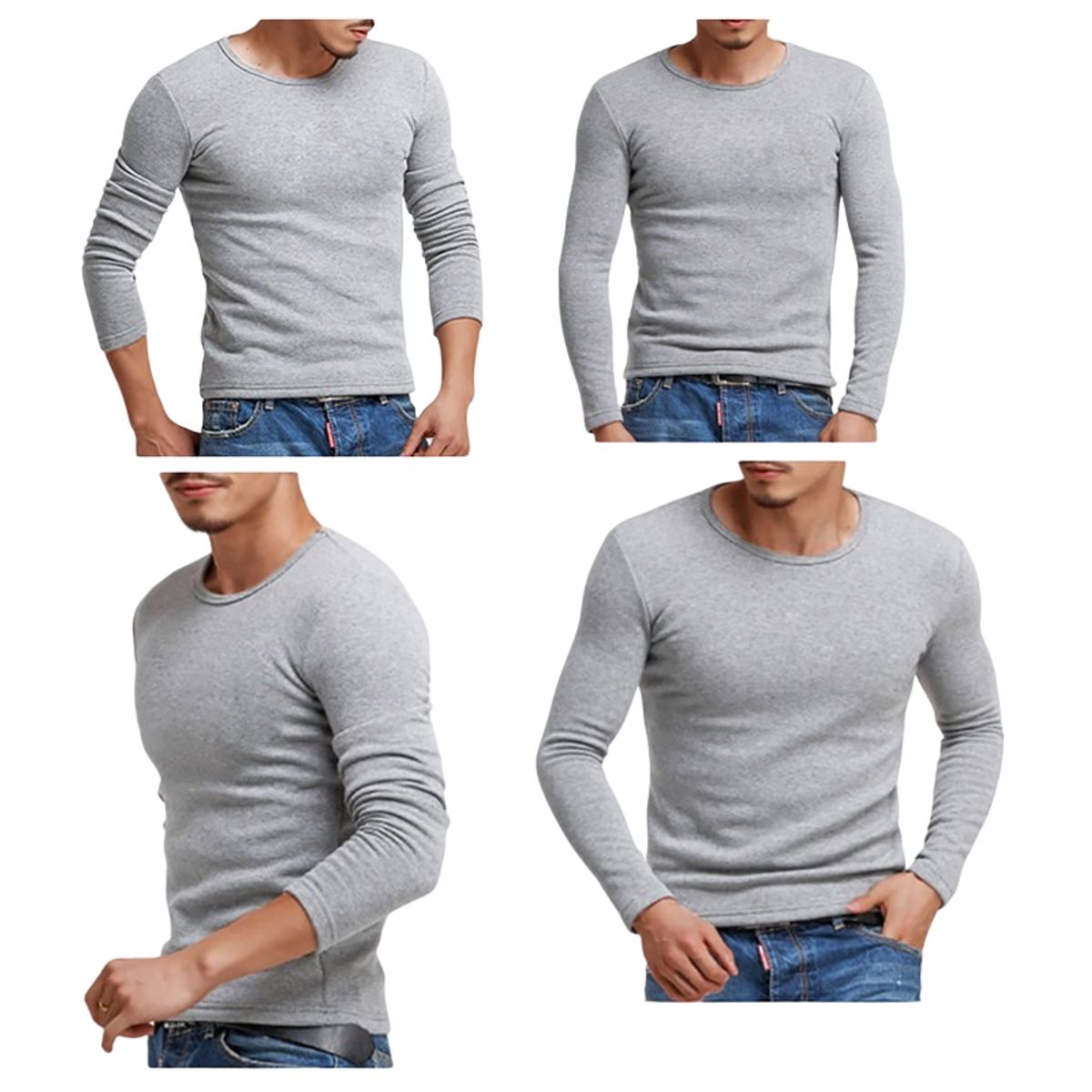 GARSIL - x3 Camiseta Polera Manga Larga De Hombre De Algodón Con Polar Interior