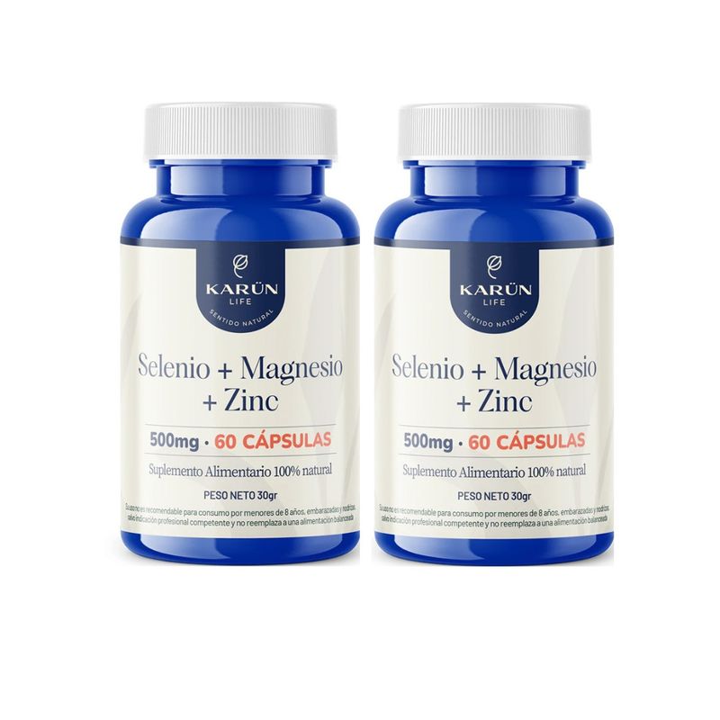 KARUNLIFE - Pack Premium Selenio + Magnesio + Zinc - 2 frascos - 120 Cápsulas  Karun Life