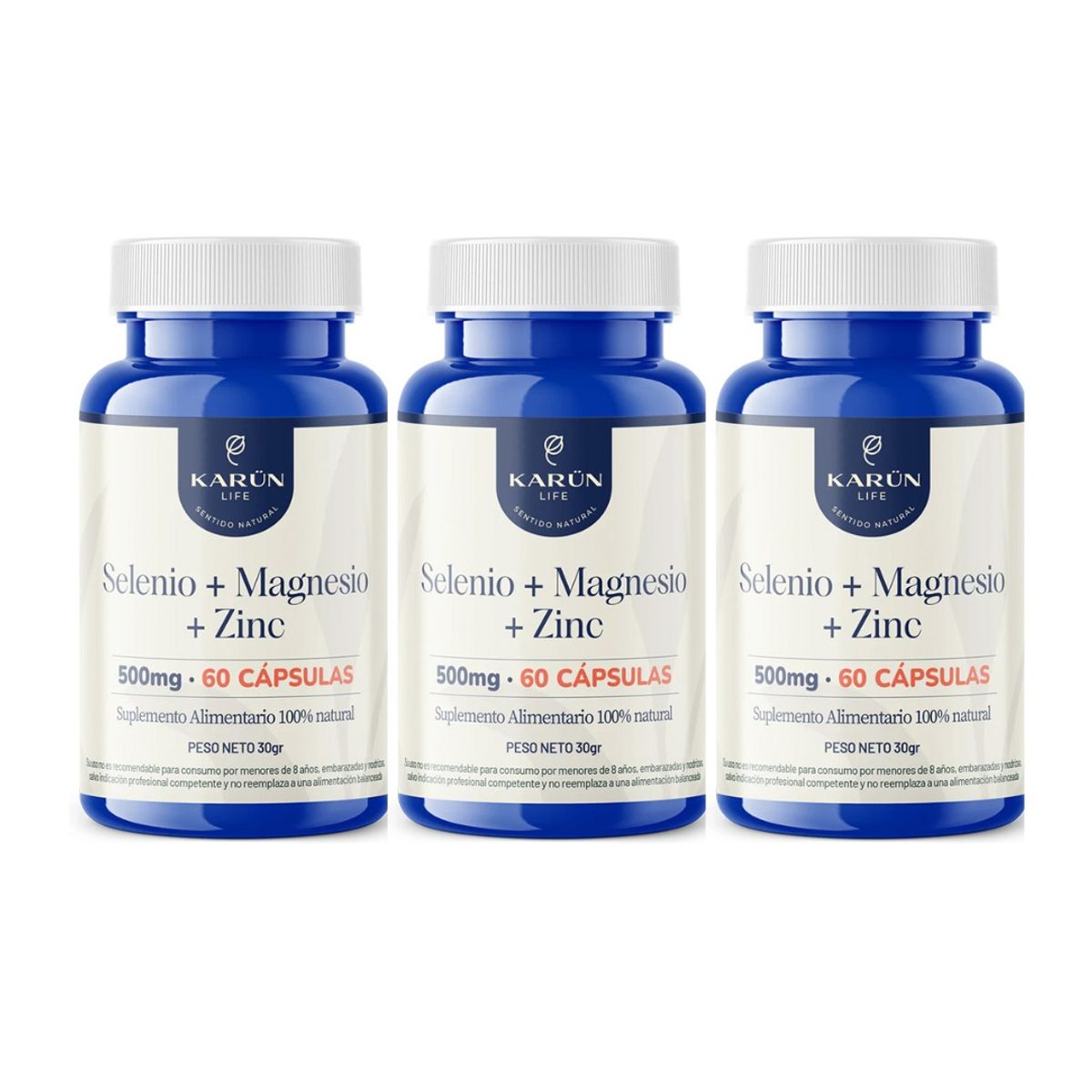 KARUNLIFE - Pack x3 Selenio + Magnesio + Zinc 180 capsulas karun Life