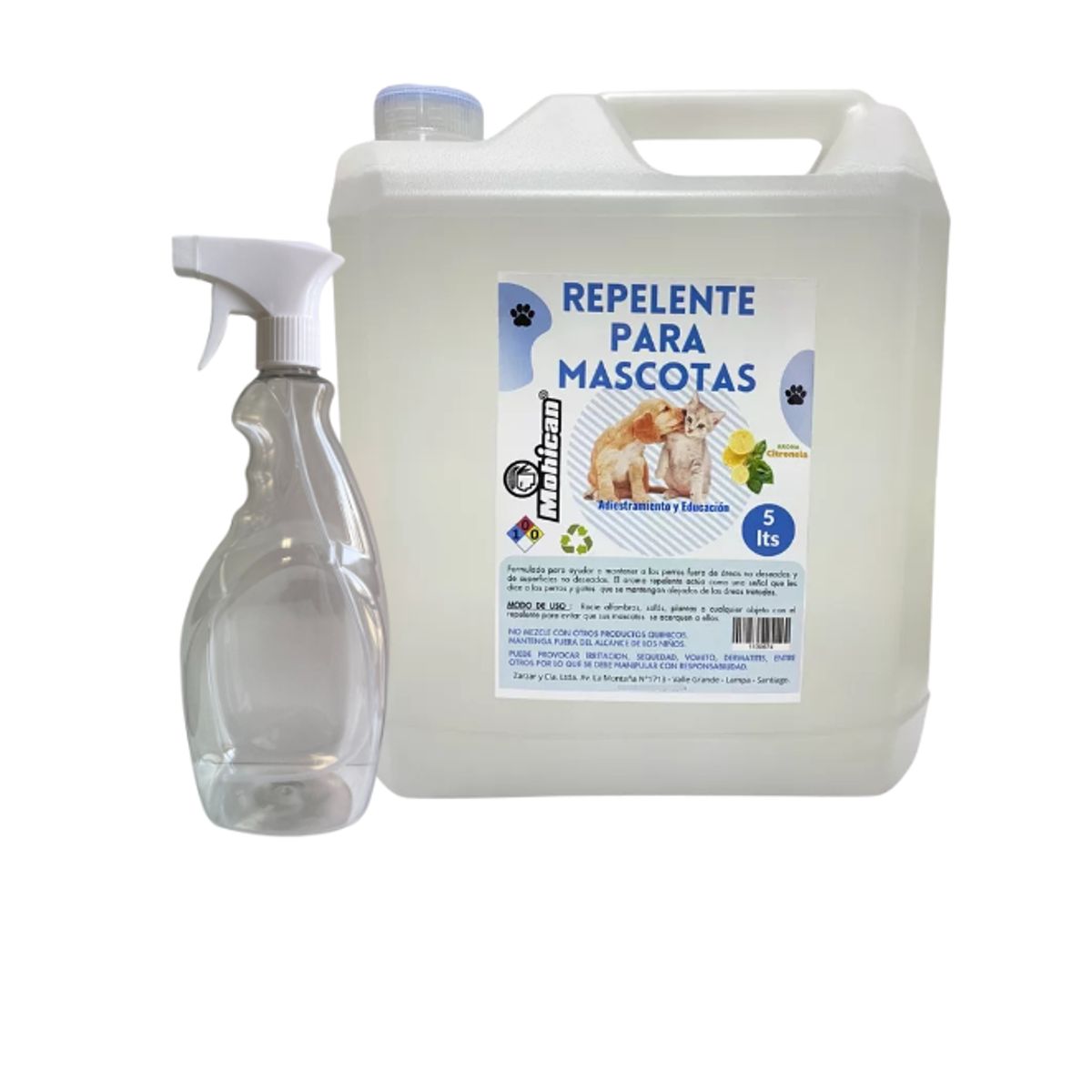 MOHICAN - PROMO REPELENTE PERROS Y GATOS LIMON 5L + ATOMIZADOR 1L