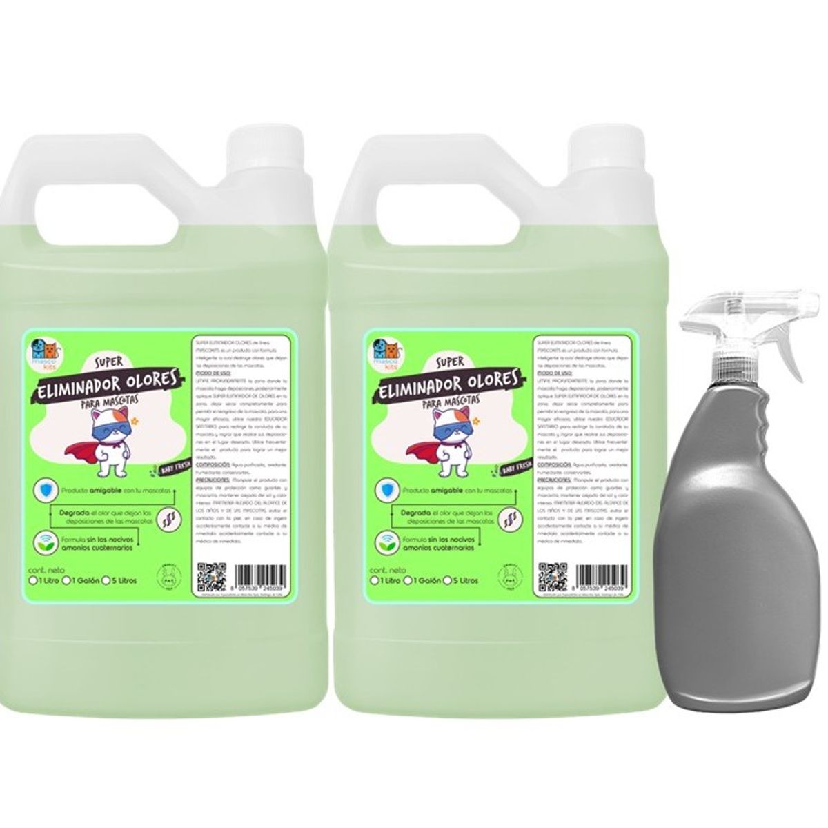 MASCOKITS - Kit 2 Eliminador De Olores Caca & Orina Perro Y Gato 1 Galón