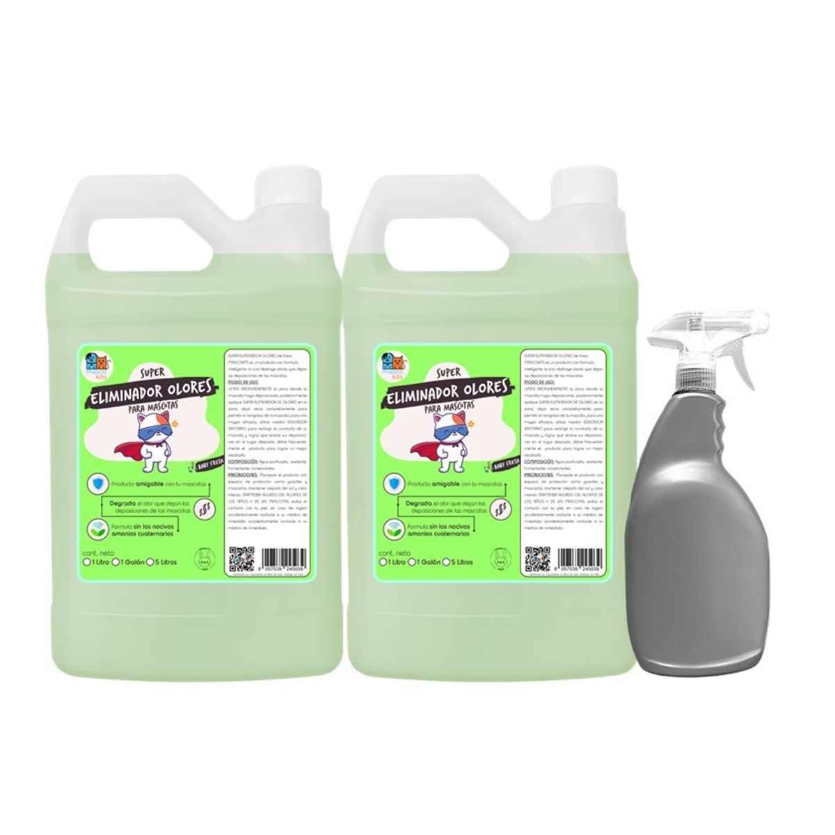 MASCOKITS - Kit 2 Eliminador De Olores Caca & Orina Perro Y Gato 1 Galón