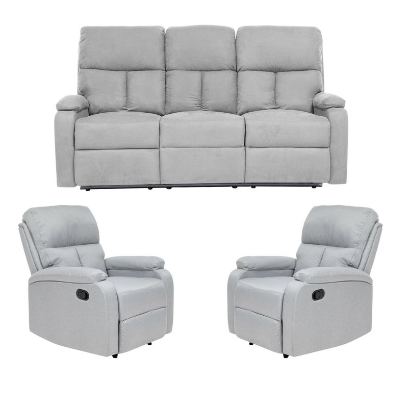 DANIELS - Living Sofá 3 Cuerpos Reclinable Matheus Gris + 2 Bergers VS8070GR