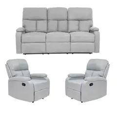 DANIELS - Living Sofá 3 Cuerpos Reclinable Matheus Gris + 2 Bergers VS8070GR