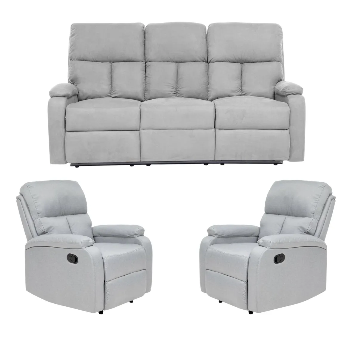 DANIELS - Living Sofá 3 Cuerpos Reclinable Matheus Gris + 2 Bergers