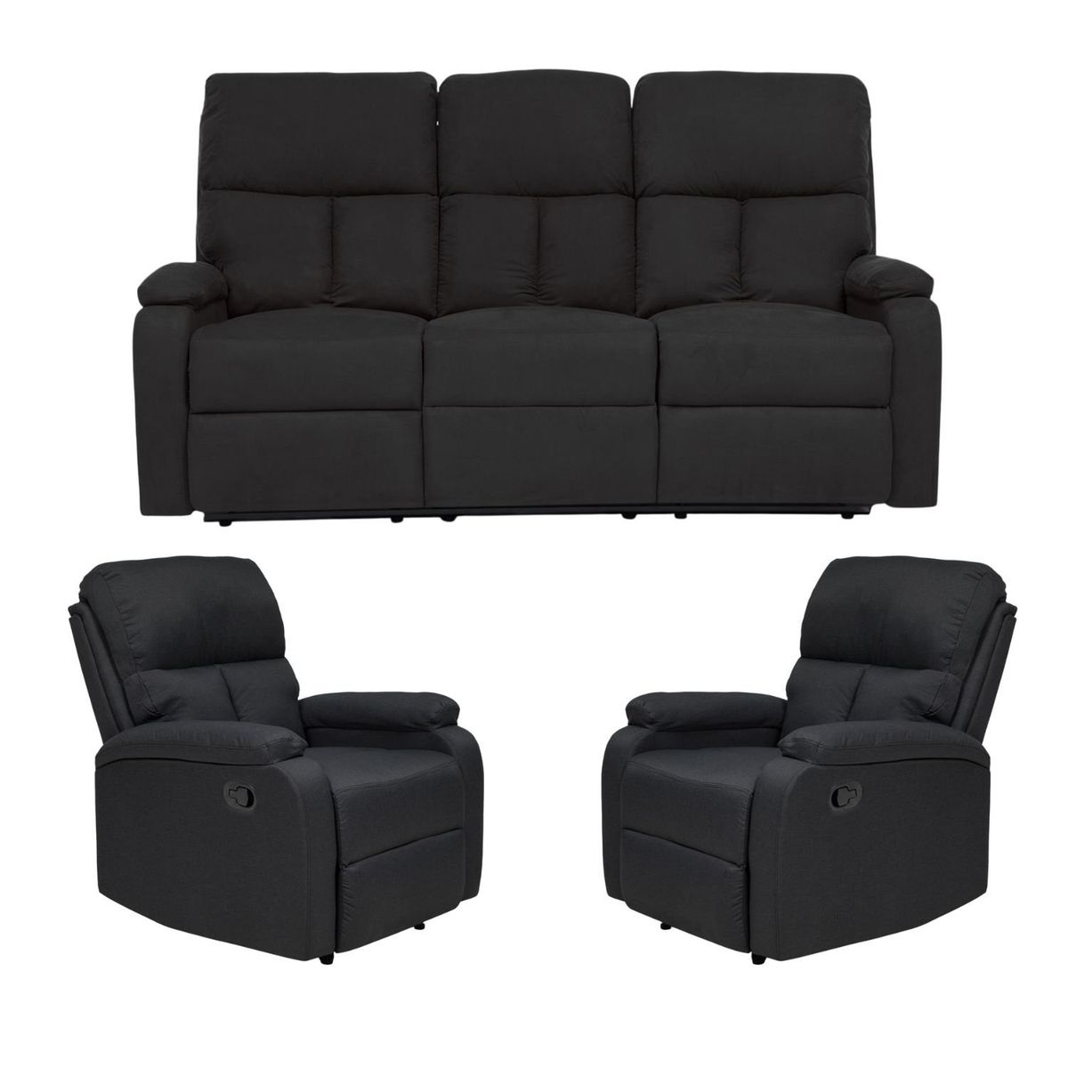 DANIELS - Living 3 Cuerpos Reclinable Matheus Negro + 2 Bergers VS8070BL