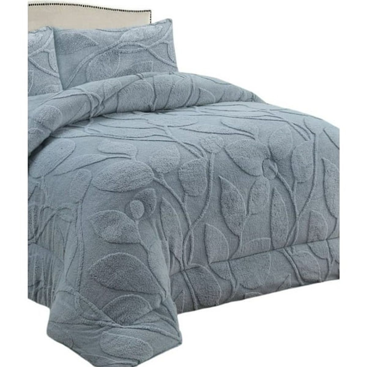 GENERICO - COBERTOR TEXTURIZADO DE HOJAS CON CHIPORRO 2 PLAZA COLOR GRIS TF