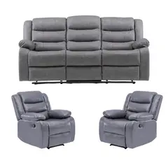 DANIELS - Living Sofá 3 Cuerpos Reclinable Roma Gris + 2 Bergers KM060GR
