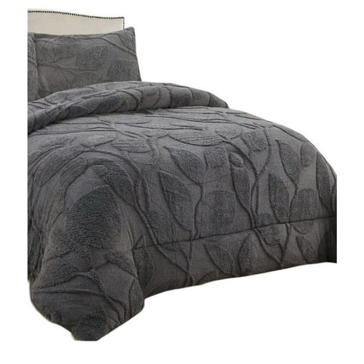 GENERICO - COBERTOR TEXTURIZADO DISEÑO DE HOJAS CON CHIPORRO 2 PLAZA GRIS TF