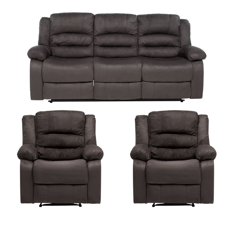 DANIELS - Living Sofá 3 Cuerpos Reclinable Martell Gris + 2 Bergers FG98060GR