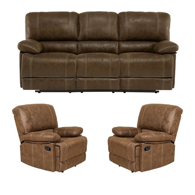 DANIELS - Living Sofá 3 Cuerpos Reclinable Castle Café + 2 Bergers 98023R4