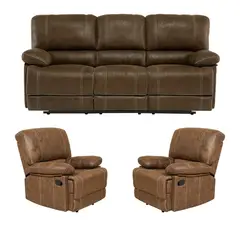 DANIELS - Living Sofá 3 Cuerpos Reclinable Castle Café + 2 Bergers 98023R4