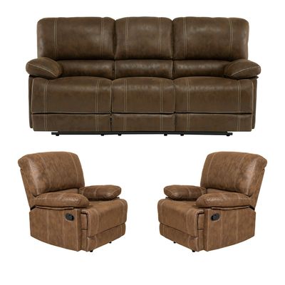 Imagen 2 del producto Living Sofá 3 Cuerpos Reclinable Castle Café + 2 Bergers 98023R4