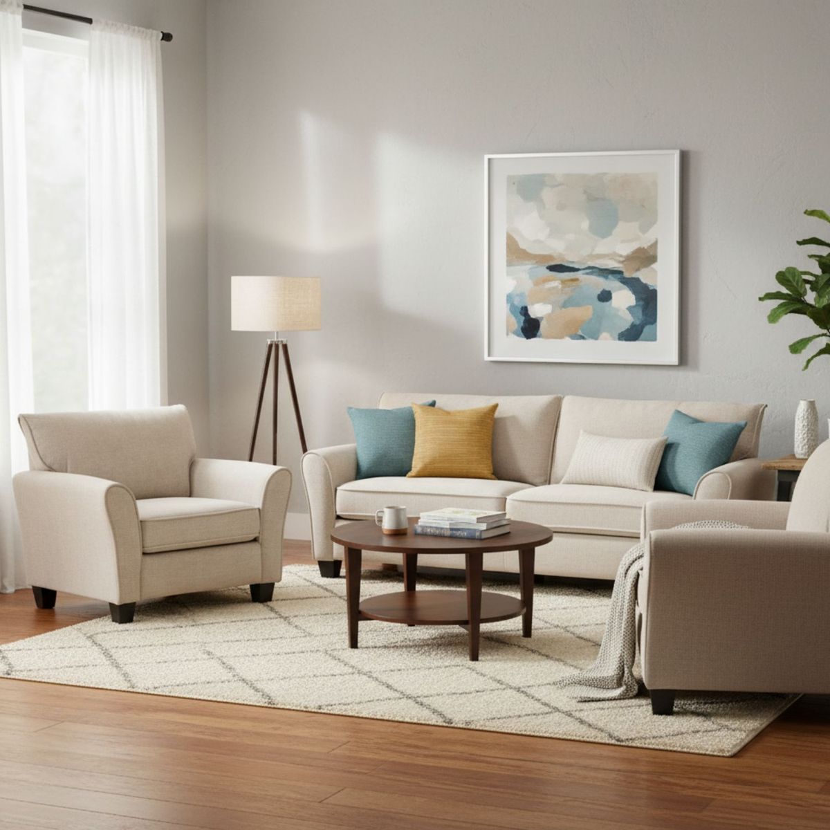 DANIELS - Living Sofá 3 Cuerpos New Charlotte Beige + 2 Bergers