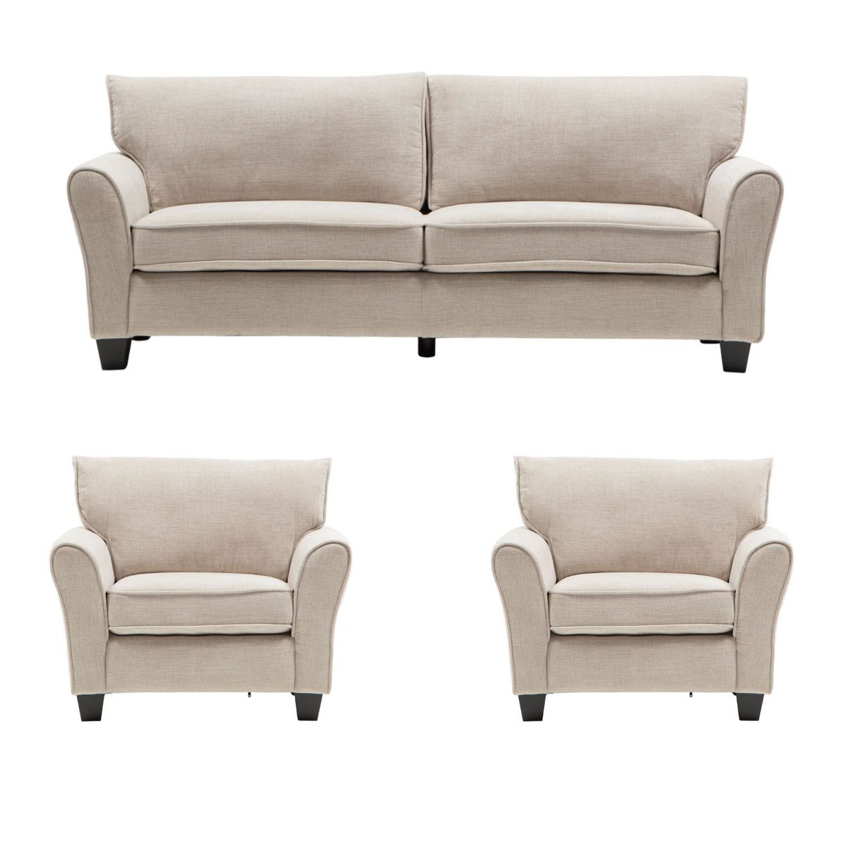 DANIELS - Living Sofá 3 Cuerpos New Charlotte Beige + 2 Bergers