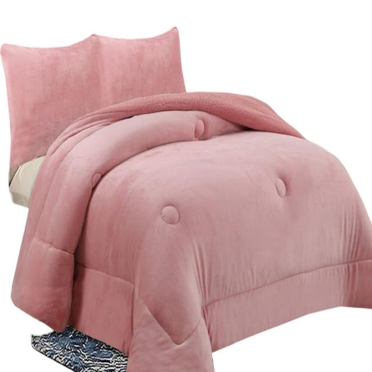 GENERICO - COBERTOR CON CHIPORRO INVIERNO 2 PLAZAS ROSA