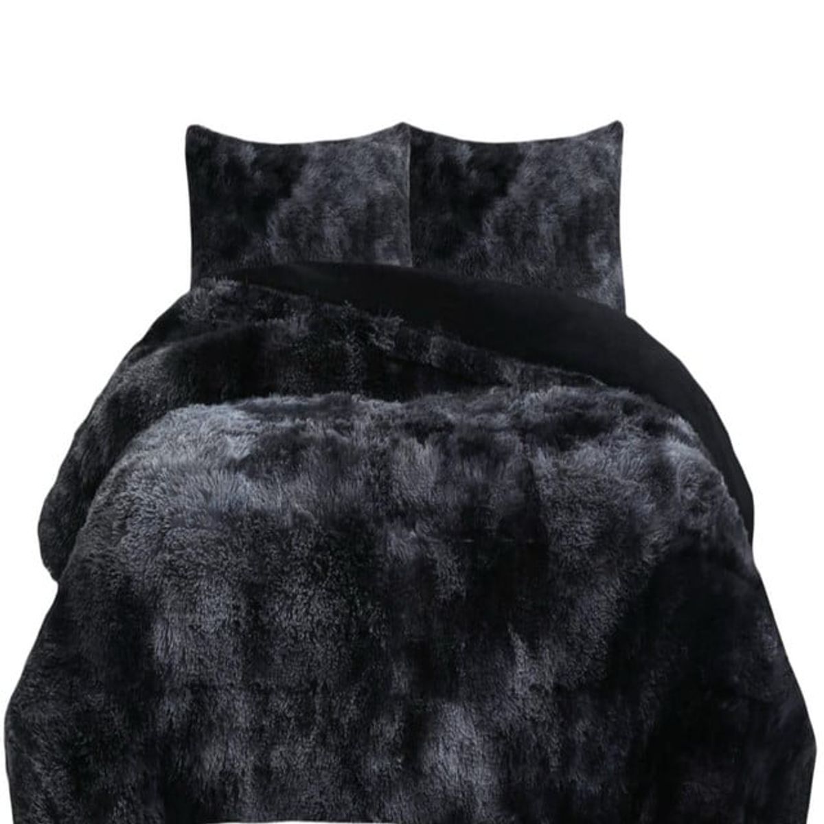 GENERICO - COBERTOR PELUDO INVIERNO  PLAZA Y MEDIA Negro Jaspeado