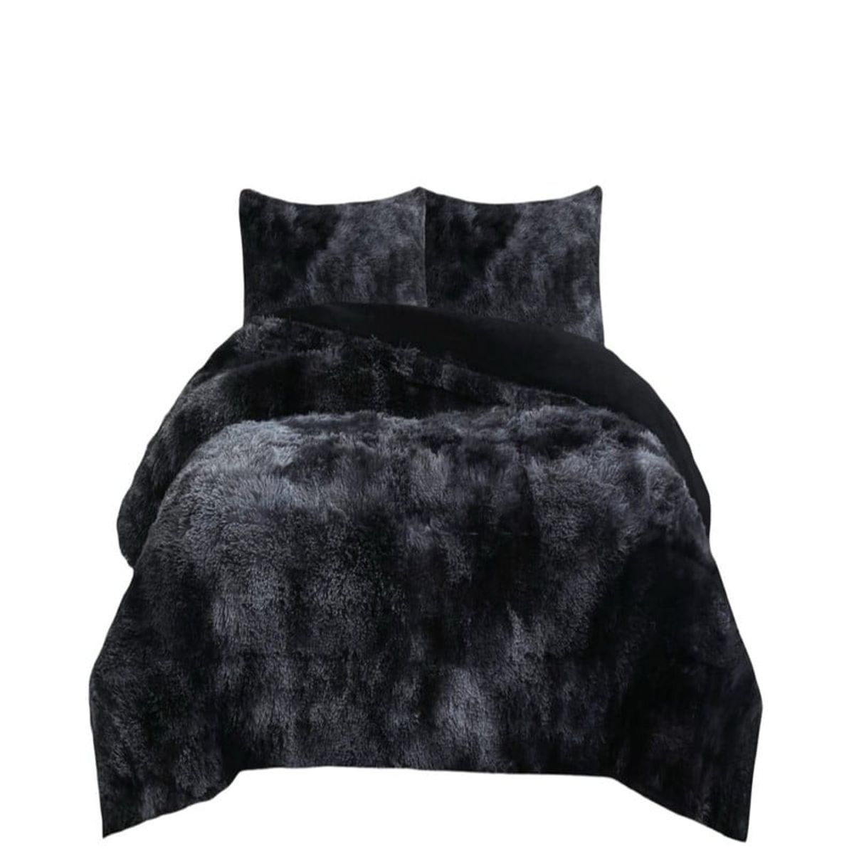 GENERICO - COBERTOR PELUDO INVIERNO  PLAZA Y MEDIA Negro Jaspeado
