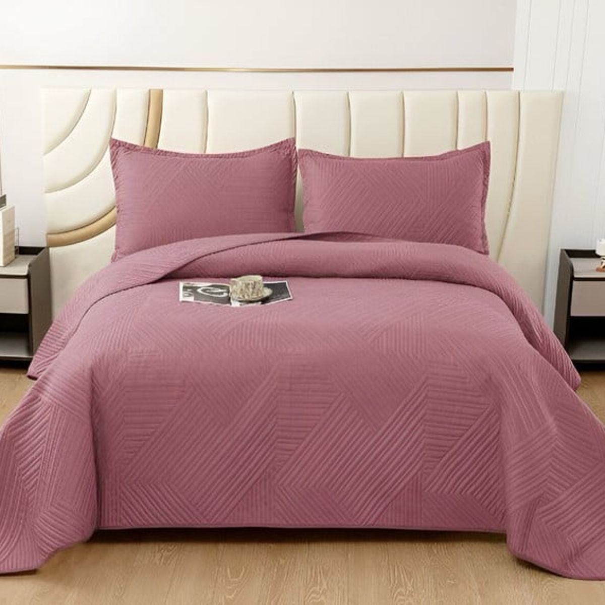 GENERICO - CUBRECAMA QUILT VERANO 2 PLAZAS ROSA