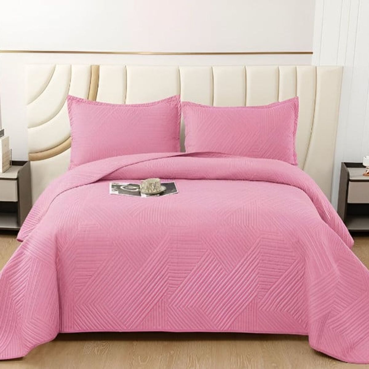 GENERICO - CUBRECAMA QUILT VERANO 2 PLAZAS ROSADO
