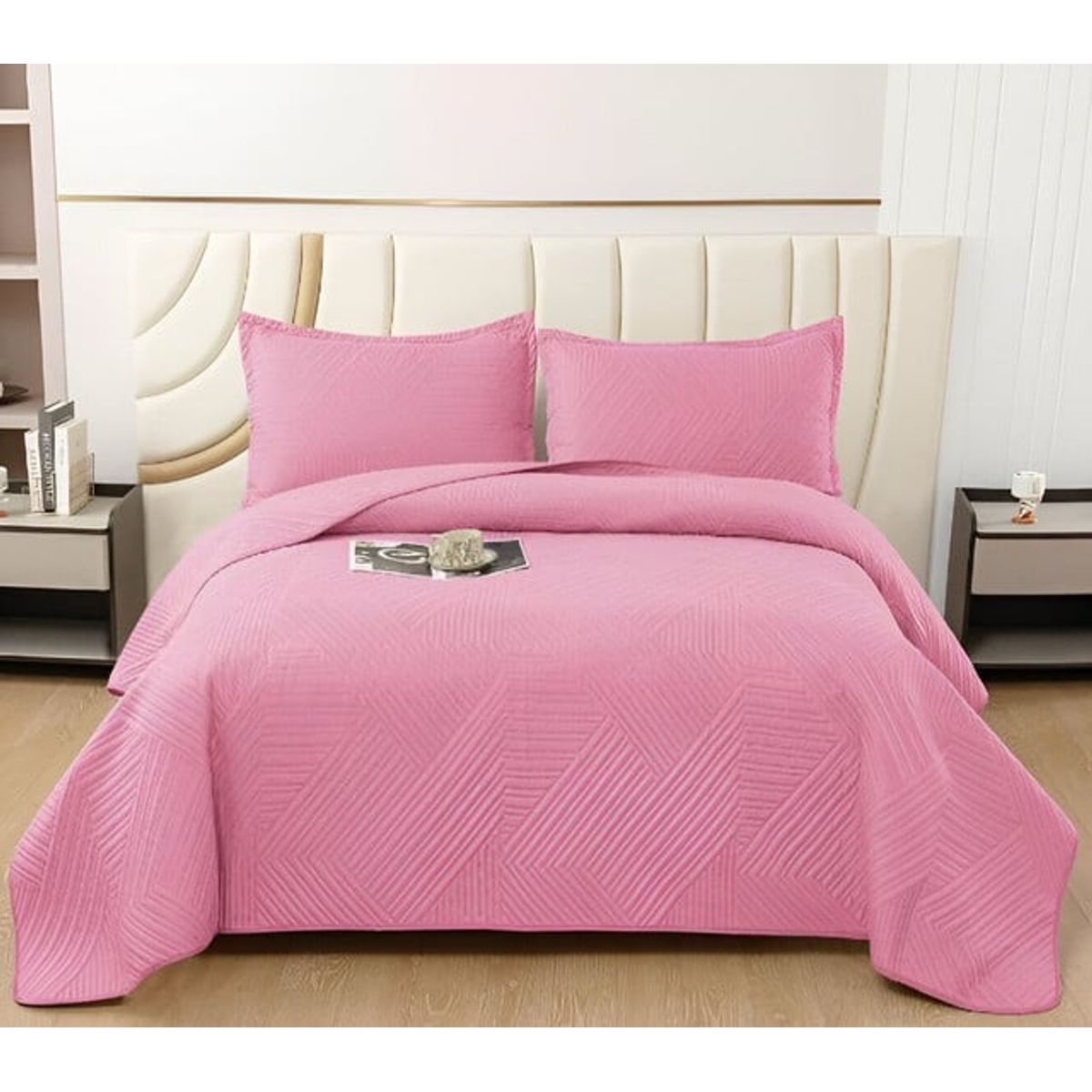 GENERICO - CUBRECAMA QUILT VERANO 2 PLAZAS ROSADO