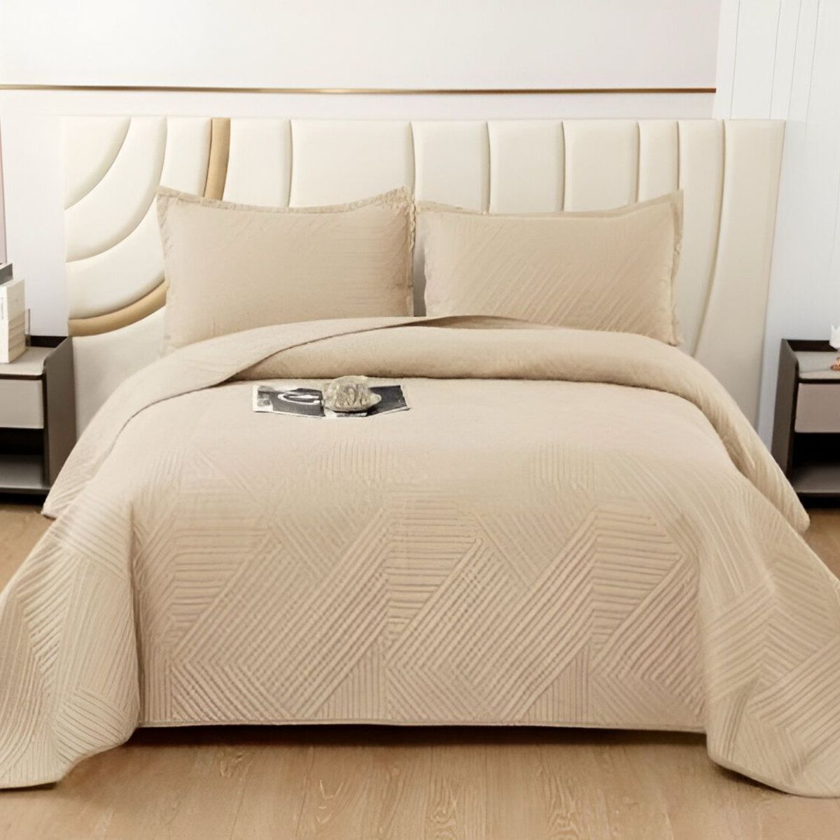 GENERICO - CUBRECAMA QUILT VERANO 2 PLAZAS BEIGE
