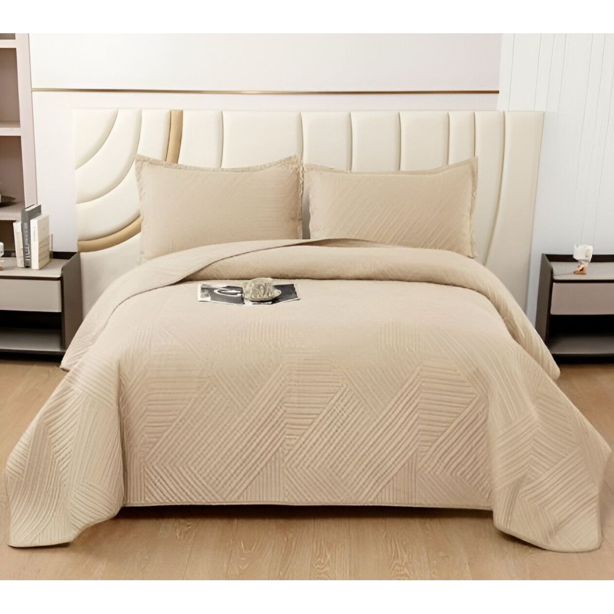 GENERICO - CUBRECAMA QUILT VERANO 2 PLAZAS BEIGE