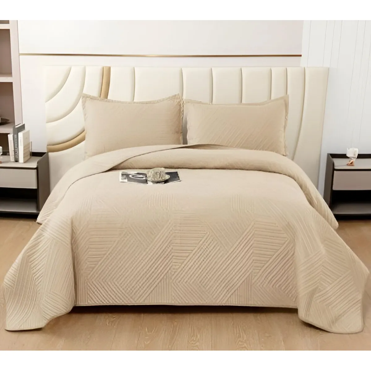 GENERICO - CUBRECAMA QUILT VERANO PLAZA Y MEDIA BEIGE