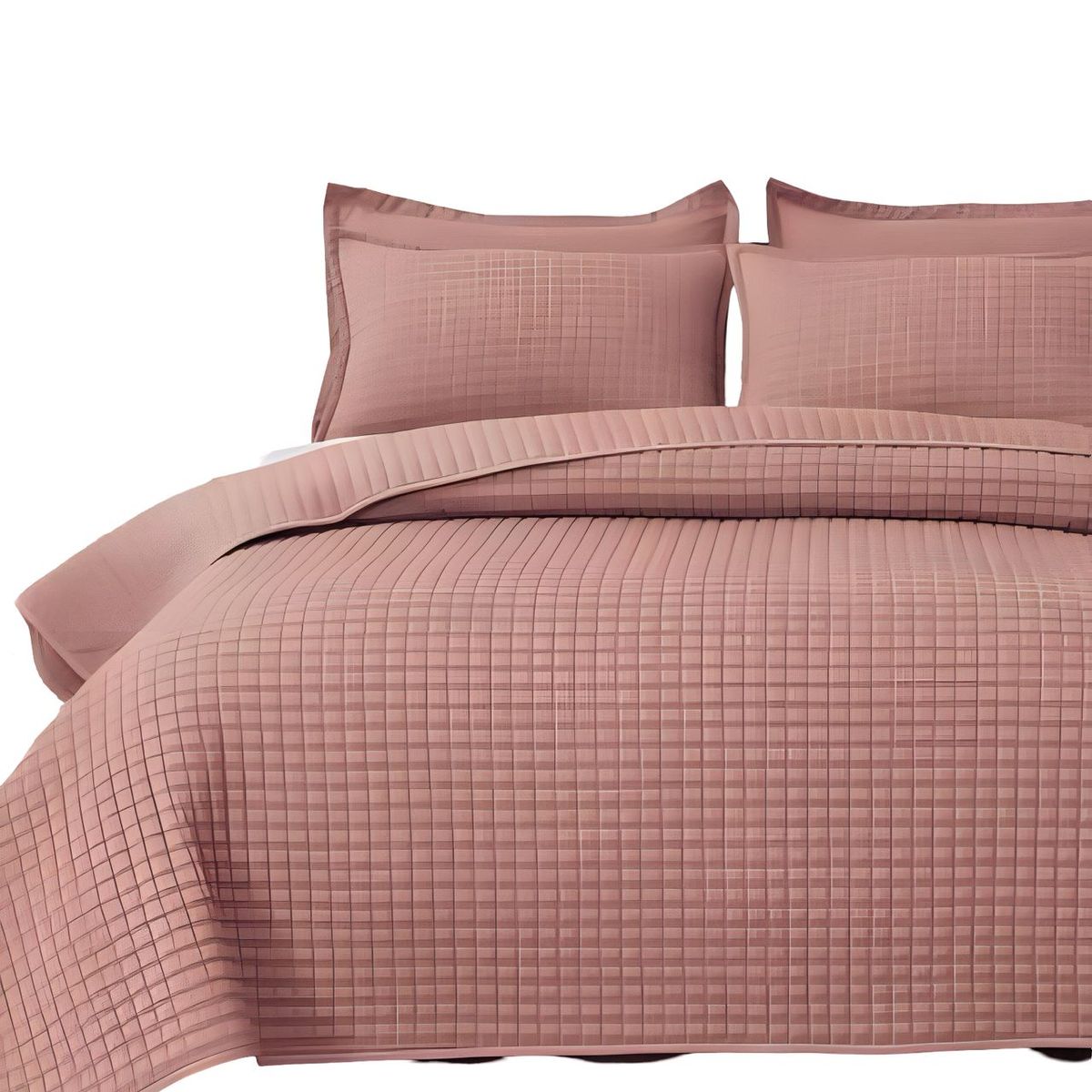 GENERICO - CUBRECAMA QUILT VERANO DISEÑO CUADRILLE PLAZA Y MEDIA ROSA