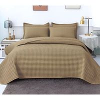 CUBRECAMA QUILT VERANO DISEÑO CUADRILLE PLAZA Y MEDIA CAQUI