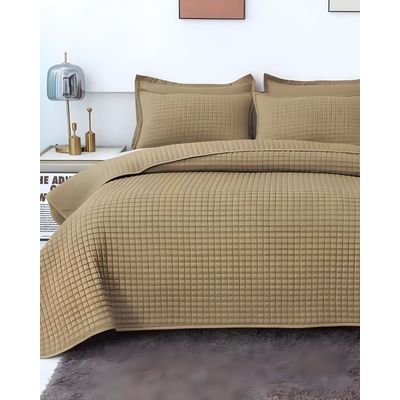 Imagen 2 del producto CUBRECAMA QUILT VERANO DISEÑO CUADRILLE PLAZA Y MEDIA CAQUI