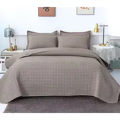 GENERICO - CUBRECAMA QUILT VERANO DISEÑO CUADRILLE PLAZA Y MEDIA GRIS